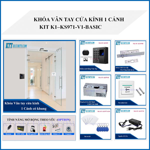 Cửa khóa vân tay cửa kính KIT-K1-KS971-V1-Basic