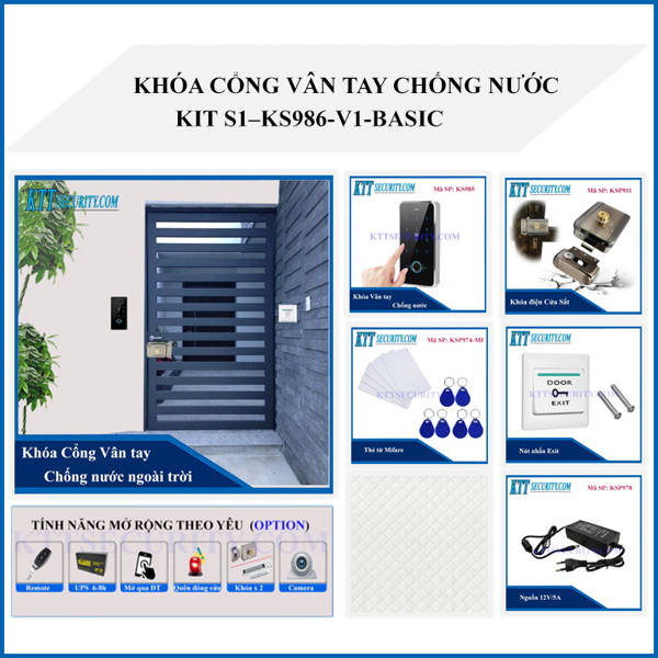 Khóa cổng vân tay chống nước KIT S1-KS986-V1-Basic