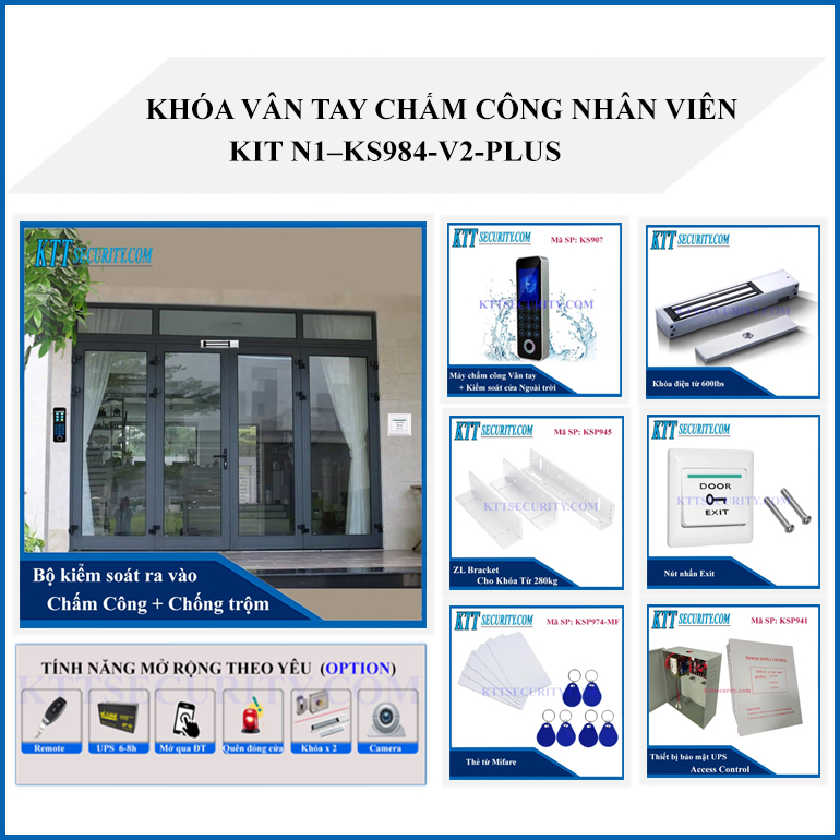 Khóa vân tay chống nước chấm công KIT N1-KS984-V2-PLUS
