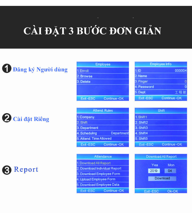 cài đặt máy chấm công vân tay mcc501