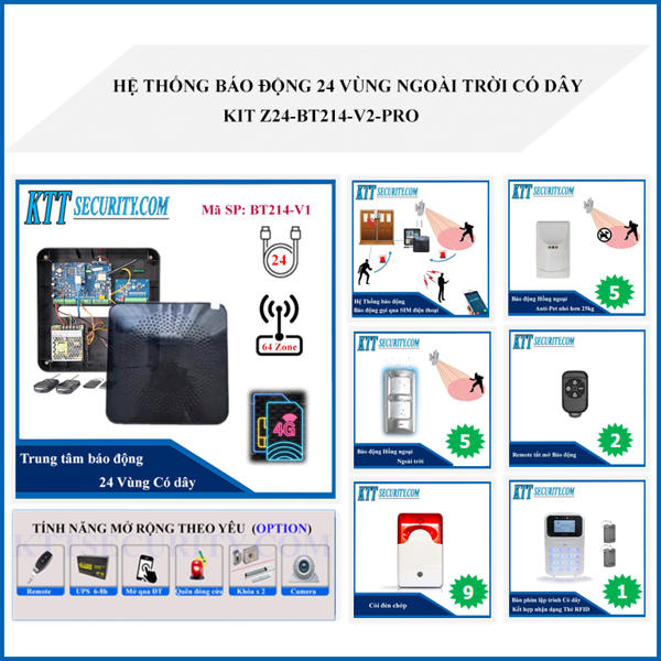 Hệ thống báo trộm 24 vùng ngoài trời KIT-Z24-BT214-V2-PRO 