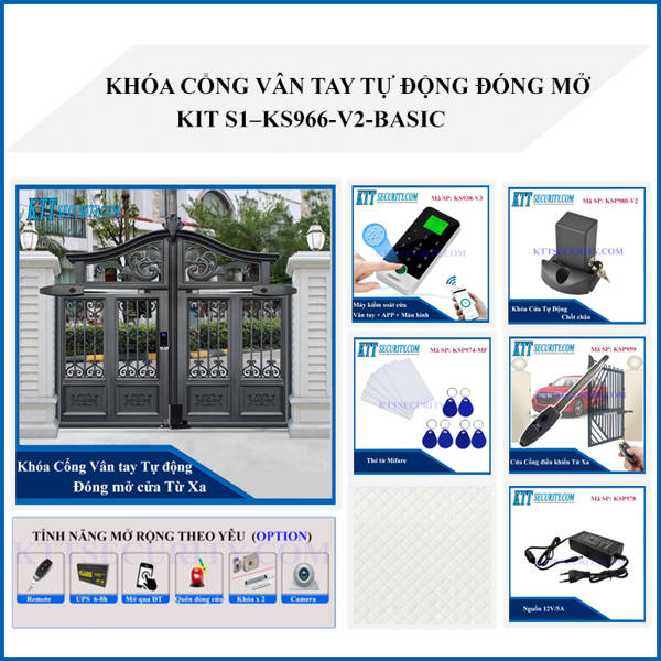 Khóa cổng tự động vân tay KIT S1-KS966-V2-Basic