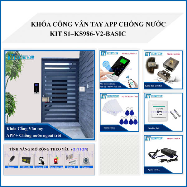 Khóa cổng vân tay APP Chống nước KIT S1-KS986-V2-Basic