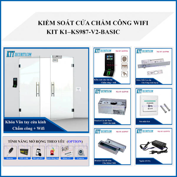 khóa cửa kính vân tay wifi KIT-K1–KS987-V2-BASIC