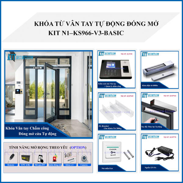Khóa từ vân tay tự động đóng mở từ xa KIT N1-KS966-V3-Basic 