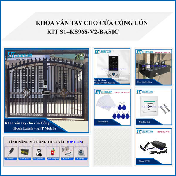 Khóa vân tay cho cổng sắt lớn KIT S1-KS968-V2-Basic