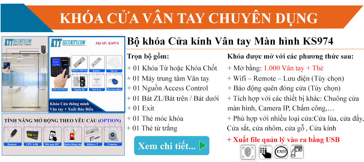 Hệ thống khóa vân tay cửa kính ks974