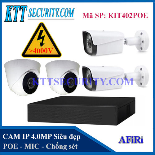 Bộ Camera IP POE 4.0MP Chống Sét | KIT402POE