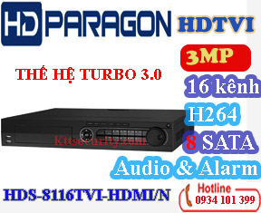 Đầu ghi 16 kênh hdparagon HDS-8116TVI-HDMI/N, 8 SATA