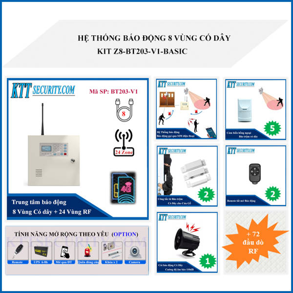 Hệ thống Báo động 8 Vùng có dây | BT203